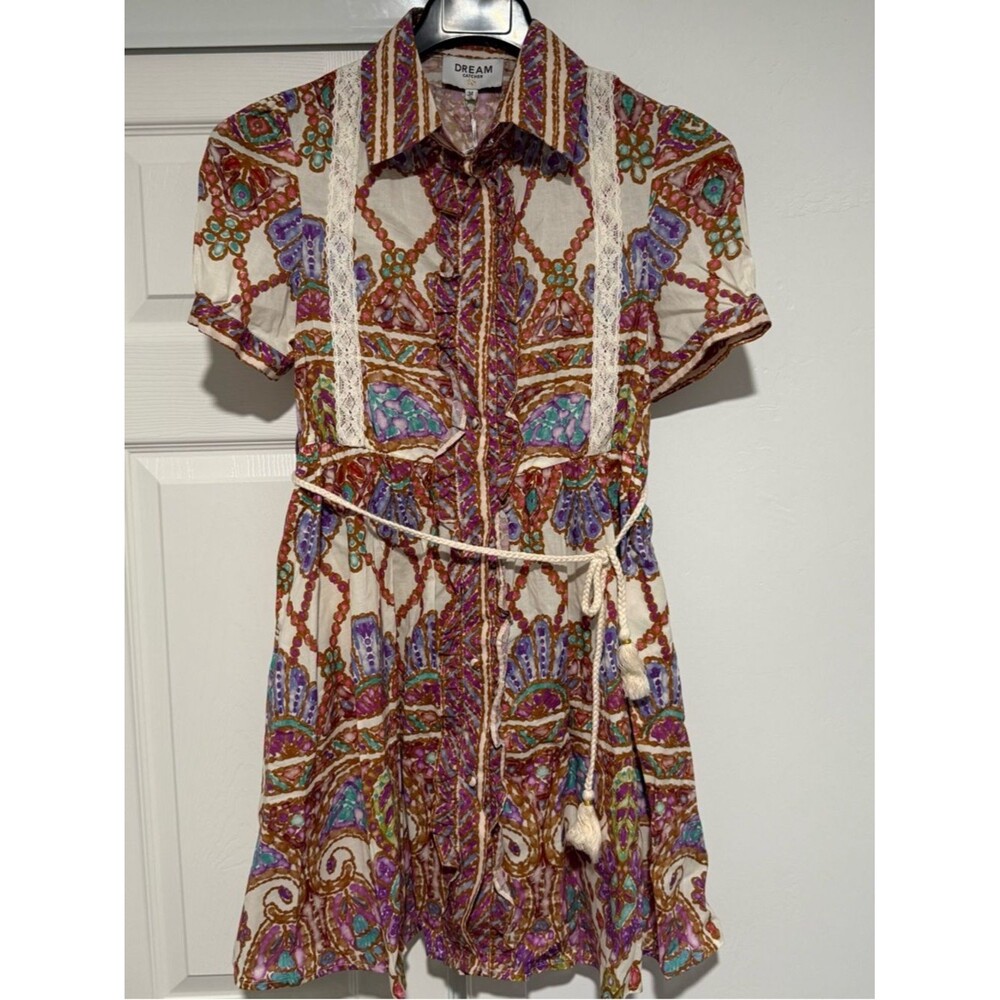 Dream Catcher Women’s Colorful Paisley Poly Mini Shirtdress Size 34 / XS